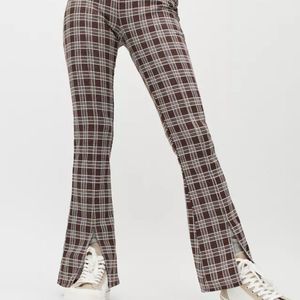 Plaid Urban Renewal Womens Slit-leg Pants with Flare Crop Y2K